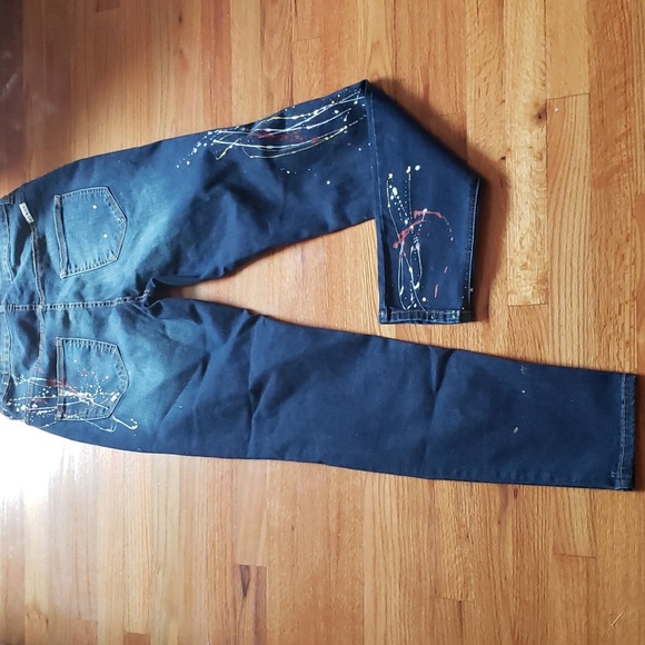 AP Blue by Aphrodite jeans 1XL Distressed dark denim paint splatter High-waisted - Picture 4 of 13
